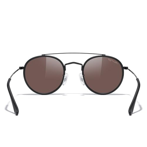 MERRY'S Retro Round Polarized Sunglasses - Unisex Double Bridge Sun Glasses - color: Matte Black Frame/Matte Black Bridge/Blue Mirror Lens