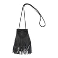 Women Leather Fringe Messenger Bag Mini Hobo Crossbody Tassel Shoulder Bags - color: Solid-black