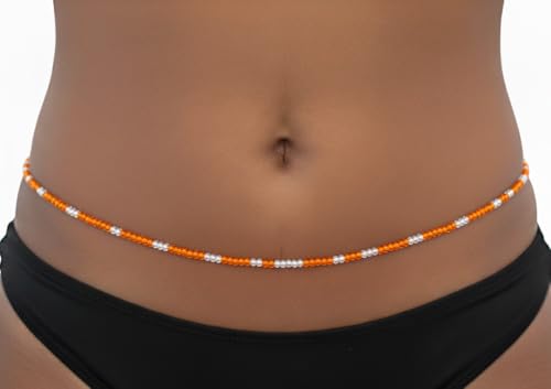 Multicolor Clear Variety Waist Beads, 44-Inch Tie-On Strand - color: Orange