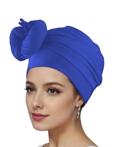 vabovin Head Wraps for Black Women Stretch Jersey Knit Turban Headwrap Solid Color Headscarf Headband Shawl - color: 12- Blue