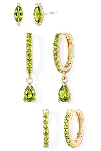 14K Gold Plated Small Huggie Hoop Earrings Set for Women, Hypoallergenic Dainty Sterling Silver Dangle Studs for Cartilage Helix, Lightweight Trendy Cute Stack Birthstone Jewelry Gift - color: 08_Peridot_Aug_Gold