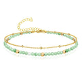 Gold Ankle Bracelet for Women Waterproof, Dainty Natural Stone Bead Anklet Adjustable Double Ankle Chain Summer Beach Boho Foot Jewelry Anniversary Birthday Gifts - color: Aventurine