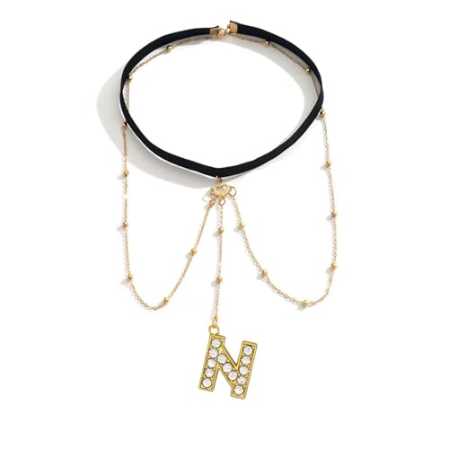 Letter Initial Leg Chain Thigh Jewelry for Women Summer Beach Bead Leg Chain Name Elegant Elastic Body Chain Jewelry - color: N
