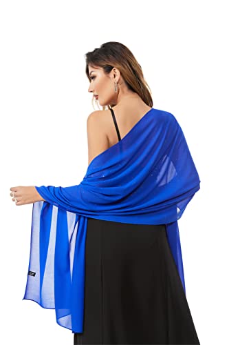 Shawls and Wraps for Evening Dresses Sheer Chiffon Women Elegant Soft Silky Sparkly Wedding Bridal Scarf - color: Royal Blue B