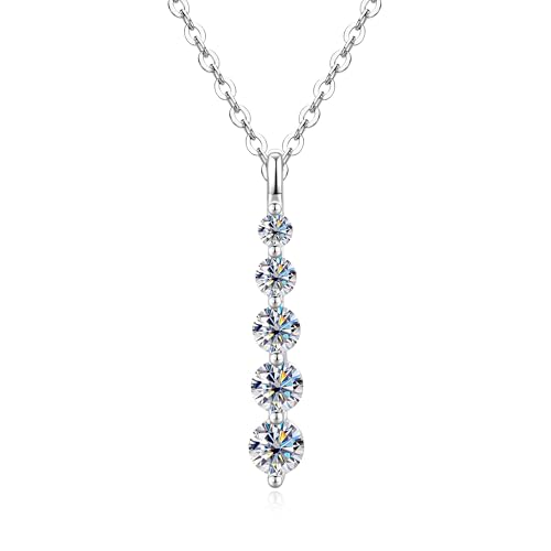 Moissanite Drop Pendant Necklace for Women, 0.92 CT 14K Gold Filled 5-Stone Round Pendant, Trendy Jewelry Gift for Wife Mother Birthday Anniversary Valentines Wedding - color: Silver