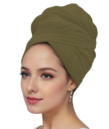 vabovin Head Wraps for Black Women Stretch Jersey Knit Turban Headwrap Solid Color Headscarf Headband Shawl - color: 06- Army Green