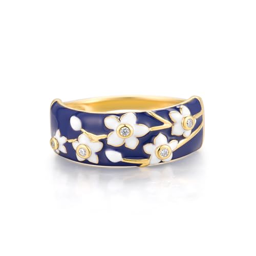 Santuzza 925 Sterling Silver Enamel Flower Pattern Ring for Women - color: Orchid