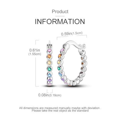 NARMO 925 Sterling Silver Hoop Earrings for Women Hypoallergenic Lightweight Simple Huggie Hoop Earrings Twisted Hoop Earrings Colorful Cubic Zirconia Hoop Earrings Rainbow Hoop Earrings - color: Colorful Sphere