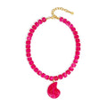 Chunky Beaded Necklace for Women with Conch Shell Pendant, Boho Bead Statement Necklace with Adjustable Gold Chain, Beach Jewelry for Summer＆Vacation Gifts - color: Fuchsia