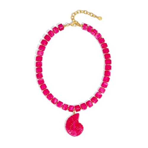 Chunky Beaded Necklace for Women with Conch Shell Pendant, Boho Bead Statement Necklace with Adjustable Gold Chain, Beach Jewelry for Summer＆Vacation Gifts - color: Fuchsia