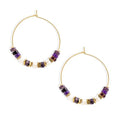 Natural Stone Beaded Hoop Earrings for Women, Boho Handmade Lightweight Hypoallergenic Trendy Summer Beach Accessories Fashion Jewelry Gift - color: Purple