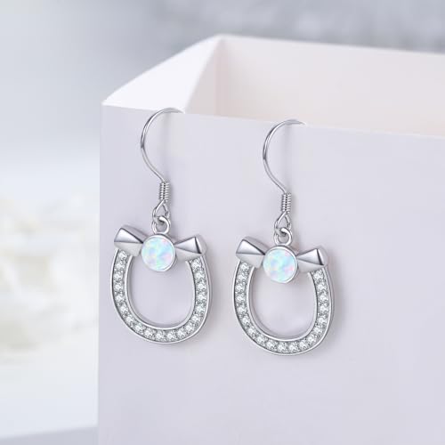 Western Earrings for Women 925 Sterling Silver Turquoise Western Country Dangle Drop Earrings Country Jewelry Gifts for Cowgirl Cowboy - style: Horseshoe-2 Opal