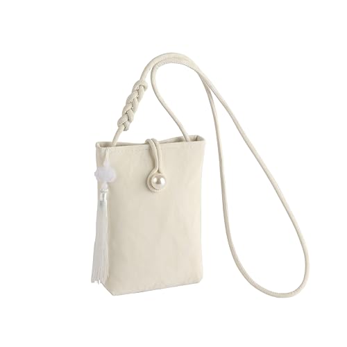 Women Mini Crossbody Bags Small Shoulder Bags CellPhone Purse Tassels Wallet Purse for Women - color: Creamy White