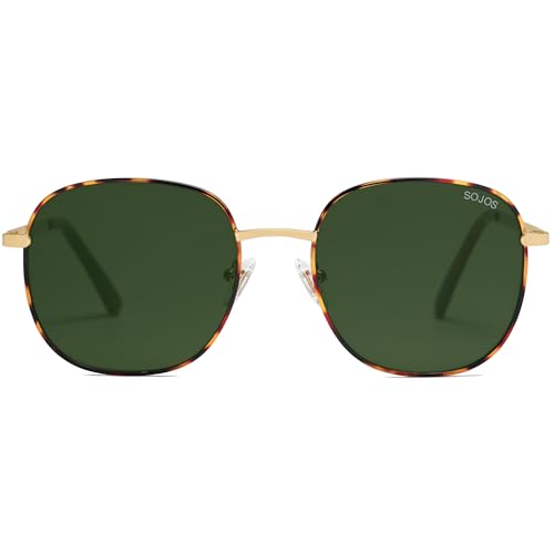 SOJOS Classic Trendy Square Sunglasses for Women Men Cute Big Frame Gold Shades SJ1137 - color: Dark Tortoise/Green