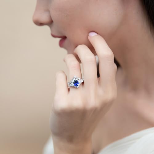 BERRICLE Sterling Silver CZ Halo Wedding Engagement Rings for Women, Oval Cut Cubic Zirconia, 1-3 Piece Sets, Pink/Blue/Clear - style: 2 Piece Set, Sapphire