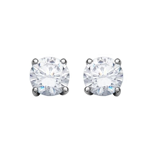 Amazon Essentials Plated Sterling Silver Cubic Zirconia Stud Earrings (Round & Princess) - color: White/Platinum, size: 8 mm, style: Round Cut