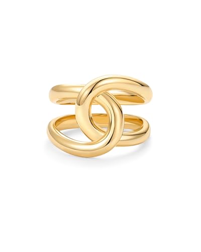 PAVOI 14K Gold Plated Chunky Interlock Statement Ring for Women | Interloop Band Thick Link Stackable Rings - color: Yellow Gold