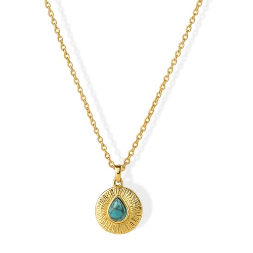 ZANNAH 18K Gold Turquoise Pendant Necklace for Women - Natural Howlite Stone & Gold Jewelry, Adjustable 15"- 18.94" Long Chain for V-Neck Outfits