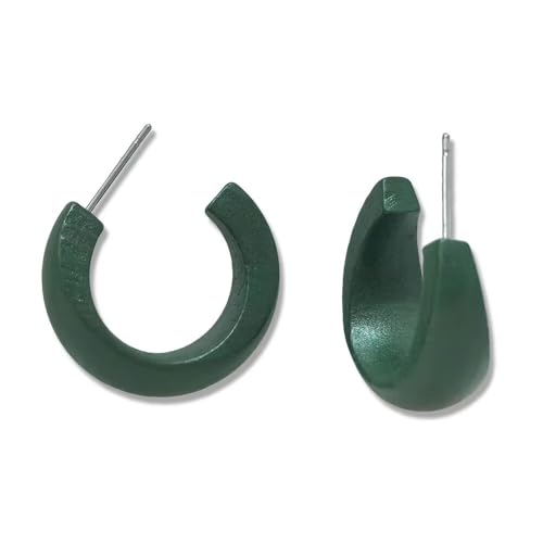 Boho Retro Wooden Lightweight Geometric C Hoop Earrings Natural Wood Stud Earrings for Women - color: Green