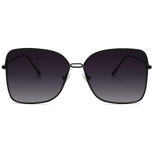 SOJOS Trendy Square Oversized Sunglasses Womens Mens UV400 Big Large Designer Shades SJ1082 - color: Black/Gradient Grey