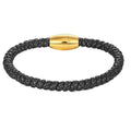 Men's Leather Bracelet, Stackable Stainless Steel Clasp Bracelets for Men Stylish Birthday, Thanksgiving, Valentine's Day Gift for My Man - style: 8.2" Black and Golden