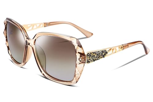 FEISEDY Polarized Women Square Sunglasses Sparkling Composite Shiny Frame B2289 - color: 3 Champagne
