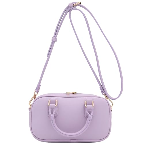 FashionPuzzle Mini PU Leather Satchel Purse Top Handle Crossbody Bag - color: Lavender