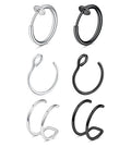 MODRSA Fake Nose Stud Fake Nose Ring Stud Fake Nose Piercing Fake Lip Ring Fake Earrings Stud Silver Gold Fake Cartilage Helix Earring Clip on Earring Hoop Fake Eyebrow Ring Fake Bridge Piercing - color: C2-hoops- silver black