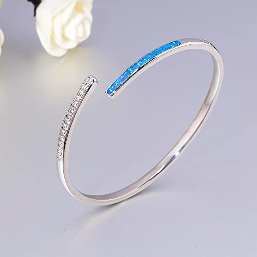 CiNily Womens Cuff Bracelet,Opal Bangle Bracelets Gold Plated Hypoallergenic Ladies Gemstone Open Cuff Bangle Bracelet - color: a.Thin CZ Opal-Blue