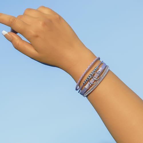 FANCY SHINY Boho Leather Wrap Bracelet Stackable Infinity Chunky Cuff Bracelets Western Hippie Outfits Jewelry Valentine Gifts for Women - color: Purple