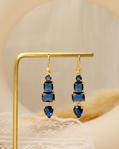 Colorful Cubic Zirconia Dangle Earrings for Women Multicolor Crystal Earrings Rainbow Cz Dangling for Birthstone Jewelry - color: Blue