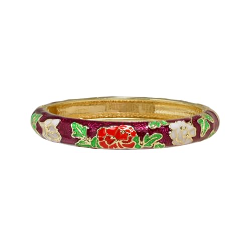 Vintage Flower Cuff Bangles Gold Plated Cloisonne Chinoiserie Peony Floral Elegant Bracelet Gifts For Women - color: purple