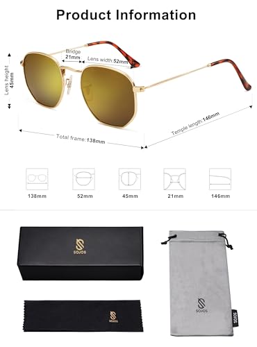 SOJOS Square Polarized Sunglasses for Women Men Small Hexagonal Polygon Shades SJ1072 - color: Gold Mirrored