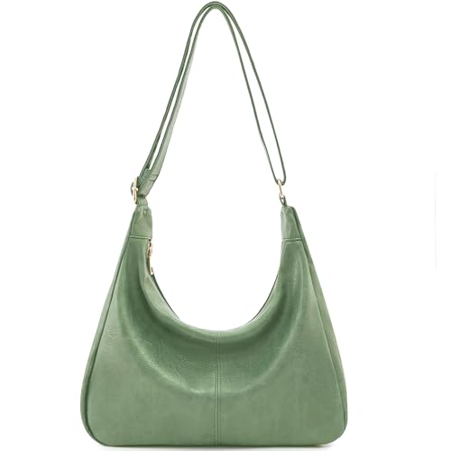 Hobo Bags for Women Foldable Vegan Leather Shoulder Handbag Slouchy Tote Crossbody Purses - color: Green