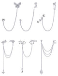 Tornito 6-12Pcs Cuff Earring Chain Leaf Snowflake Star Butterfly with CZ Crawler Climber Earring Studs Drop Dangling Chain Wrap Tassel Earring for Women Men 20G Silver Gold Tone - color: A:Silver Tone
