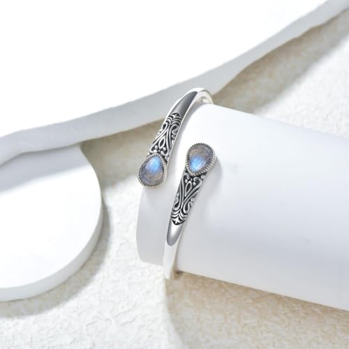 925 Sterling Silver Genuine Gemstone Bracelet for Women Men Handmade Adjustable Boho Navajo Style Bangle Cuff Natural Stone Jewelry Gift - color: Labradorite