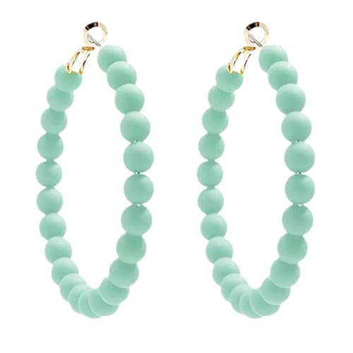 Bohemian Colorful Acrylic Resin Matte Beads Round Circle Hoop Drop Dangle Minimalist Chic Lightweight Earrings for Women Boho Geometric Beaded Statement Jewelry - color: green