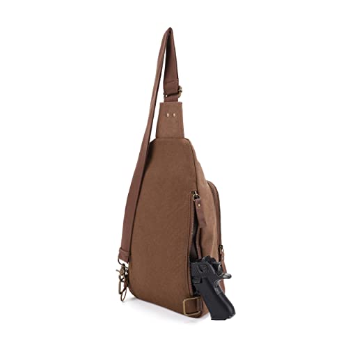 Glacier Canvas Concealed Carry Sling Bag Crossbody Backpack Purse for Men Women | Concealed Carry - color: Brown