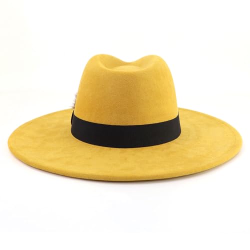 LIDHAY Big Wide Brim Fedora Hats for Women Men Western Suede Hat Panama Hat Outdoor Hats - color: Yellow