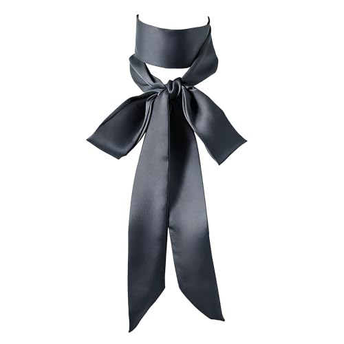 Long Thin Skinny Scarf Satin Neckerchief Ribbon Tie Waist Belt for Women - color: Dark Grey
