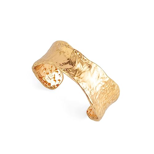 COLORFUL BLING Minimalist Hammered Irregular Cuff Bracelets for Women Open Wide Chunky Cuff Statement Wrap Bangle Bracelet - color: irregular gold