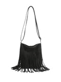 OYOANGLE Women's Fringe Bags Adjustable Strap Tassel Crossbody Bags Hippie Western Purse Cowgirl Shoulder Bag - color: Black