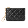 Quilted Leather Coin Purse with Keychain - Small Coin Pouch Key Pouch Small Card Holder Keychain Wallet Change Purse for Women and Men (Black) - color: Black