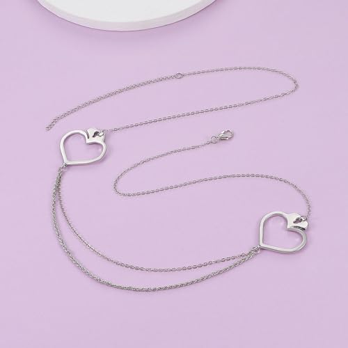 Layered Silver Waist Belly Chain Vintage Love Heart Body Chain Hollow Heart Bikini Body Chain Boho Beach Waist Chain Rave Party Prom Body Accessory Jewelry for Women Girls