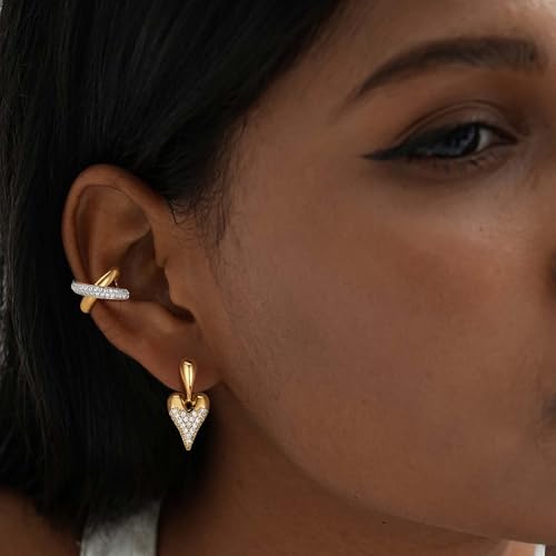 MTMY Gold Ear Cuff Earring for Women 14K Gold Plated Cubic Zirconia Non-Pierced Clip on Cartilage Chunky Ear Cuffs Hypoallergenic Jewelry - style: X