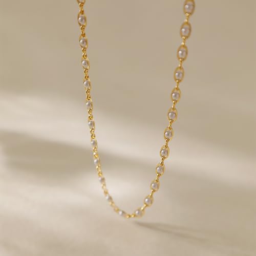 Beaded Choker Necklaces for Women 18k Gold Plated Dainty Gold Choker Necklaces for Women - style: Gold and Small Pearls