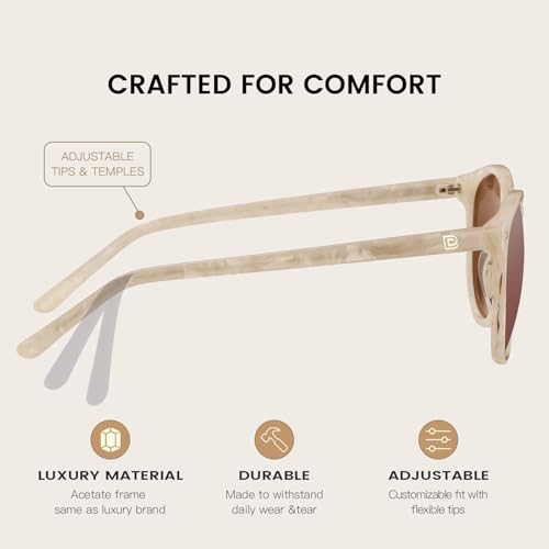 DUCO Women's Trendy Retro Round Acetate Polarized Sunglasses, UV400 99% Glare Block, Lightweight for Daily & Outdoor - color: Beige Frame Brown Lens