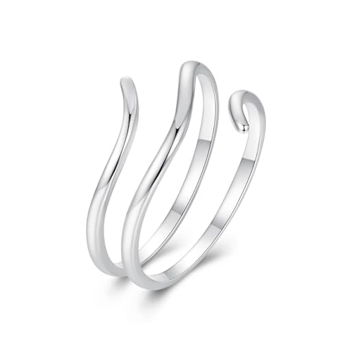 MUNDELL 925 Sterling Silver Simple Multi-layer Leaf Adjustable Ring Green Lucky Leaves Statement Ring for Women Promise Ring Fine Jewelry - color: Silver