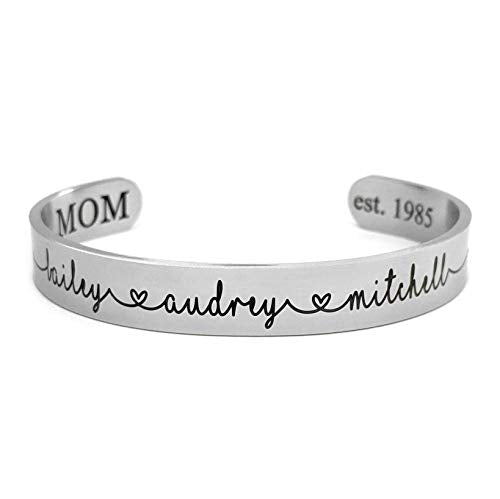 Personalized Name Bracelet for Women – Custom Engraved Stainless Steel Bracelet for Mom, Grandma, Sister or Friend – Double-Sided Engraving – Silver, Gold, or Rose Gold Keepsake Gift