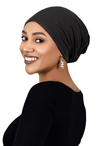 Hats Scarves & More Bamboo Slouchy Beanie for Women Chemo Headwear Moisture Wicking Cancer Turban Head Wrap Snood - color: Black